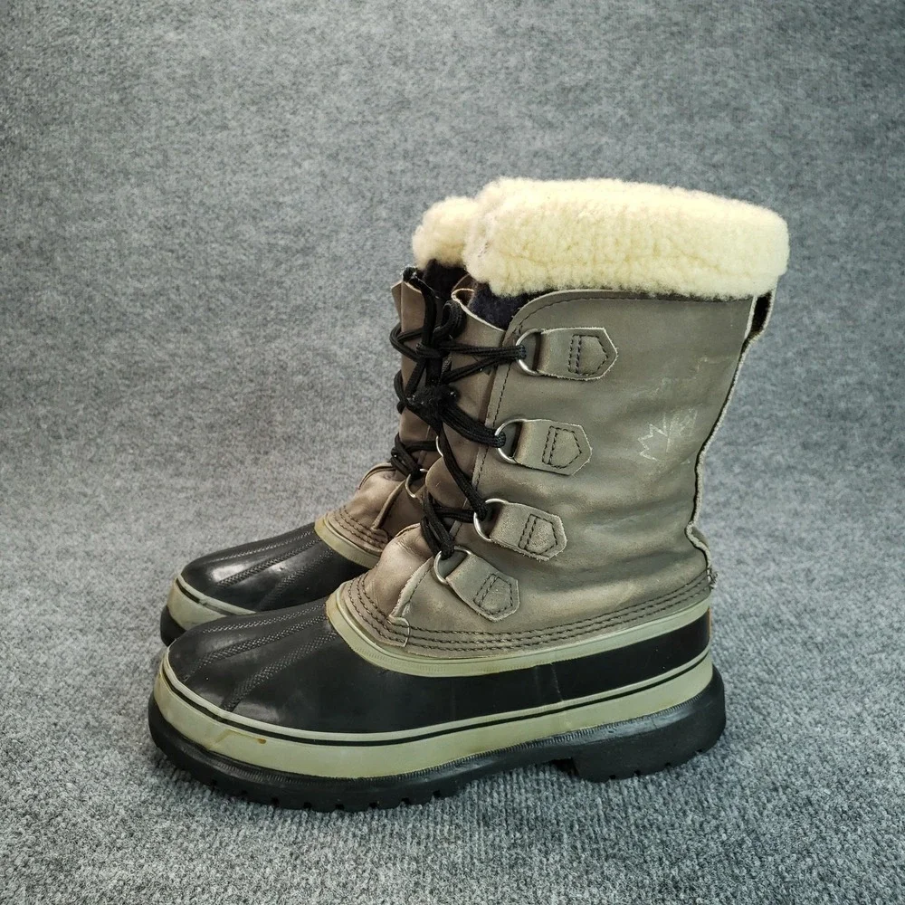 Sorel Caribou Boots Mens Size 10 Green Nubuck Insulated Waterproof Wool Lined
